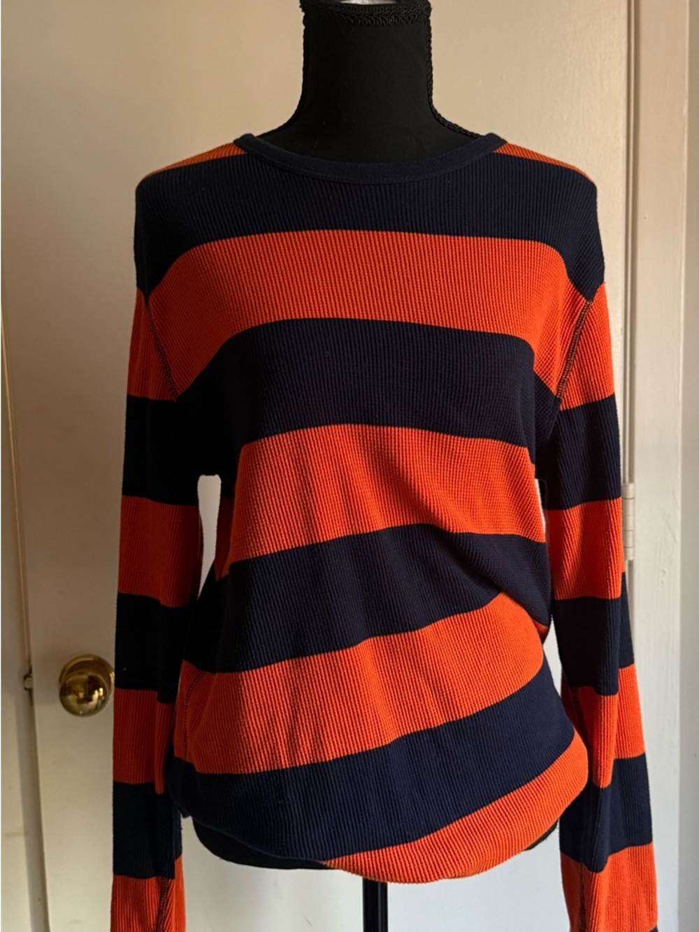 Striped Crewneck Sweater in Orange and Navy
